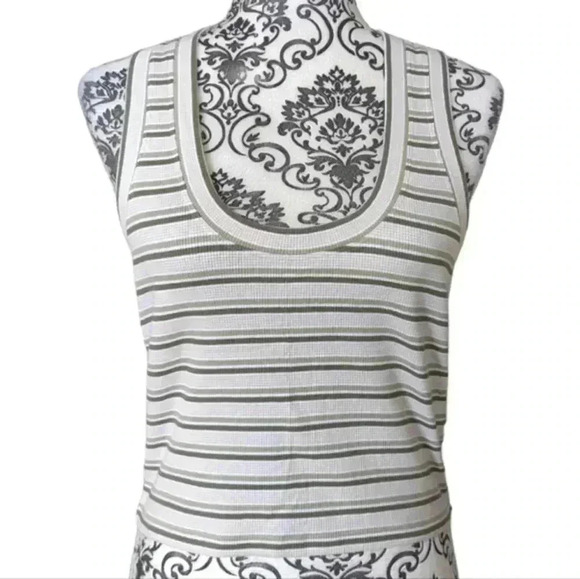 Abercrombie & Fitch Essential Scoopneck Tank Top White Stripe Y2K Women's Large - Picture 2 of 11